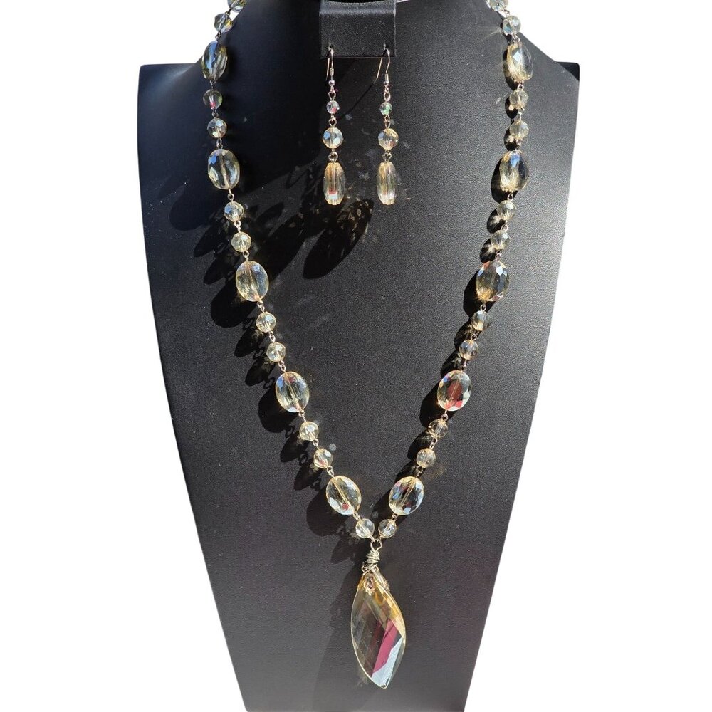 Art‎ Deco Czech AB Crystal Bead Necklace & Earrings Set Flapper Statement